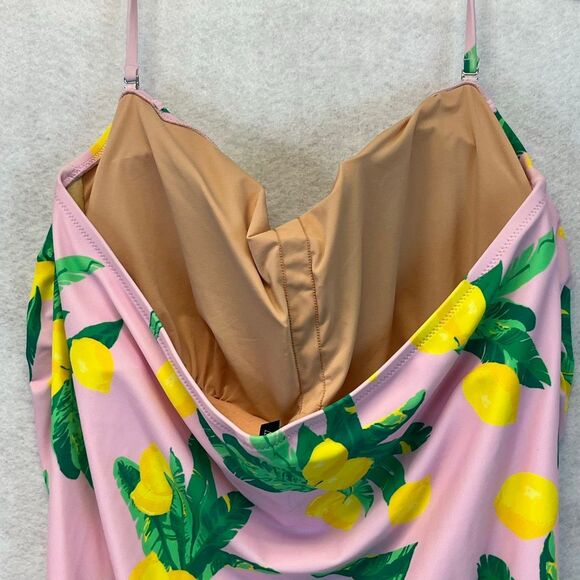 J.CREW One Piece Bathing Suit Women's Swimsuit 2X Pink Yellow Lemon Print Halter - Picture 8 of 12